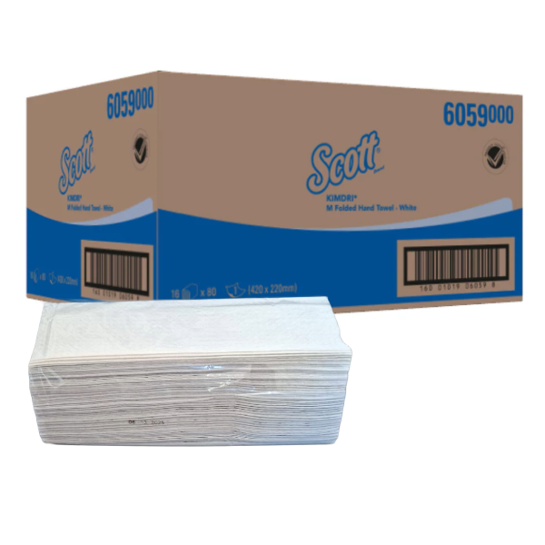 6059 Scott M-Folded Hand Towels - 1Ply- White (16 Packs of 80 Sheets)