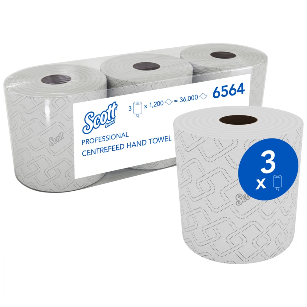 6564 Scott Centrefeed Hand Towels- White (3 Rolls x 500 Sheets)