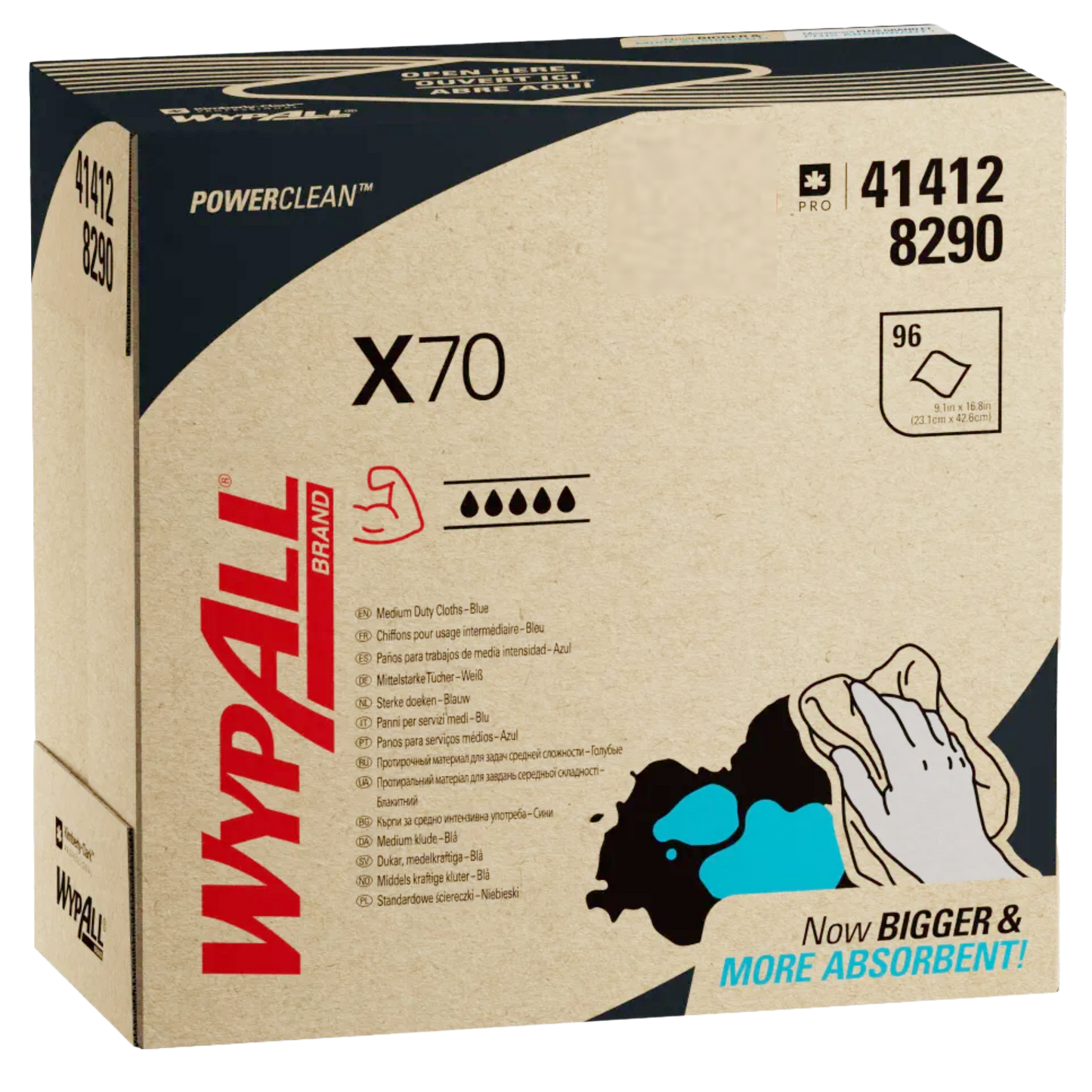 8290 WypAll X70 PowerClean Blue Cleaning Cloths (96 cloths)