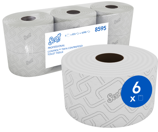 8595- Scott Control Centrefeed 2Ply Toilet Tissue - 833 Sheets per roll (6 Rolls per case x 204m)