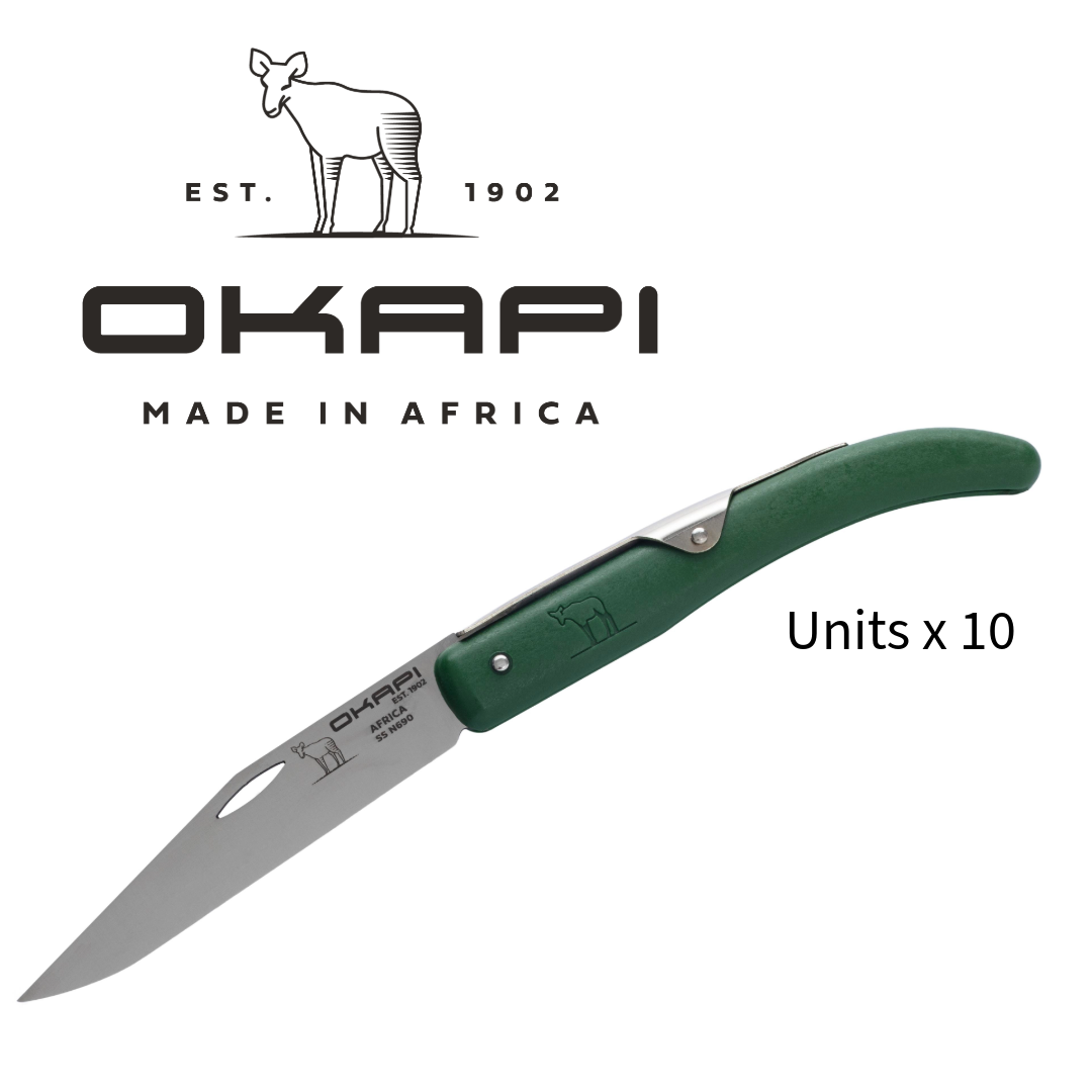 Okapi forest green folding knife bulk 10 pack South African classic retail POS