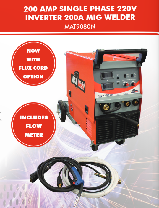 MAT9080N -MATWELD WELDER MIG/STICK/TIG 200A 220V