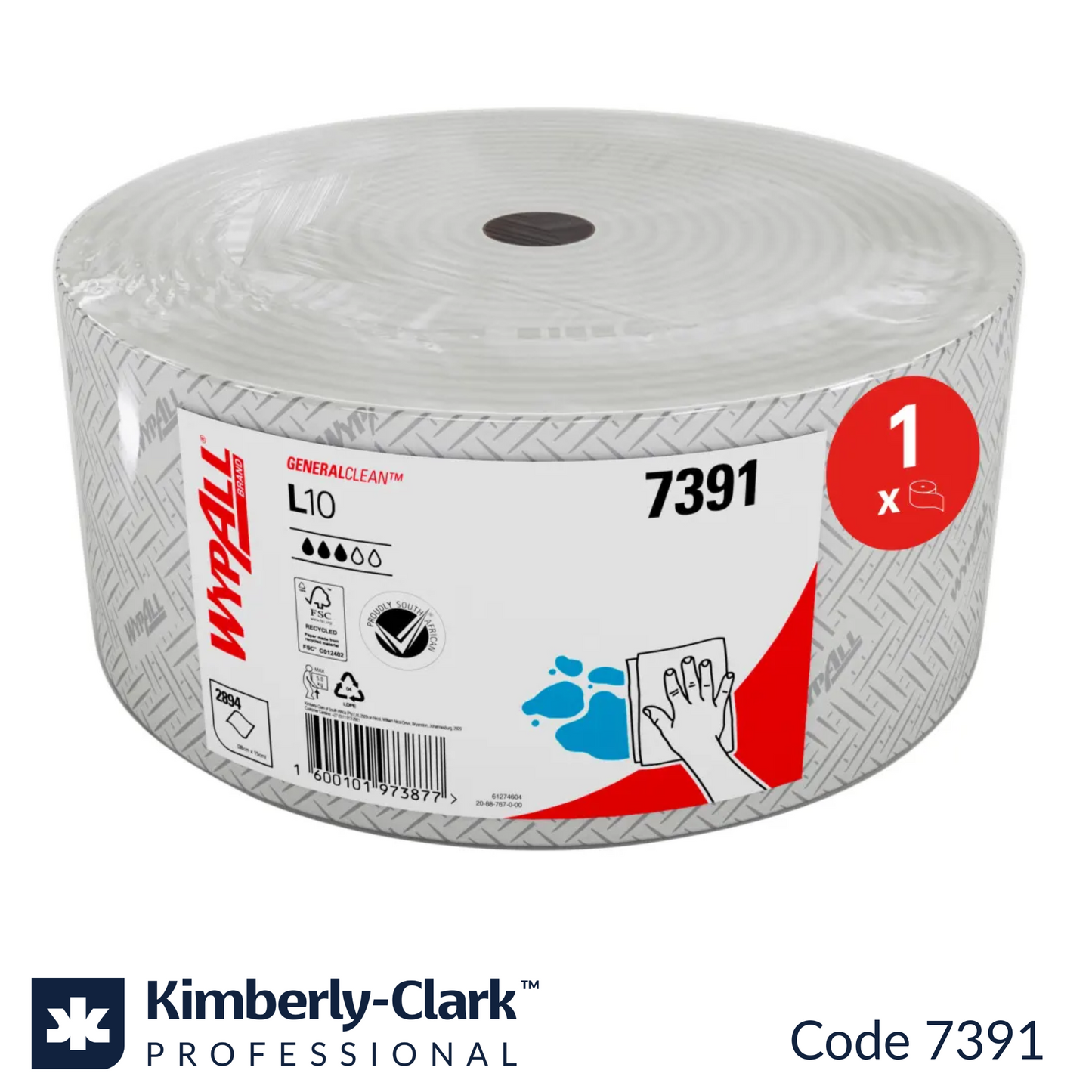 WypAll L10 7391 white jumbo roll 2895 sheets 1100m disposable wipers made in South Africa