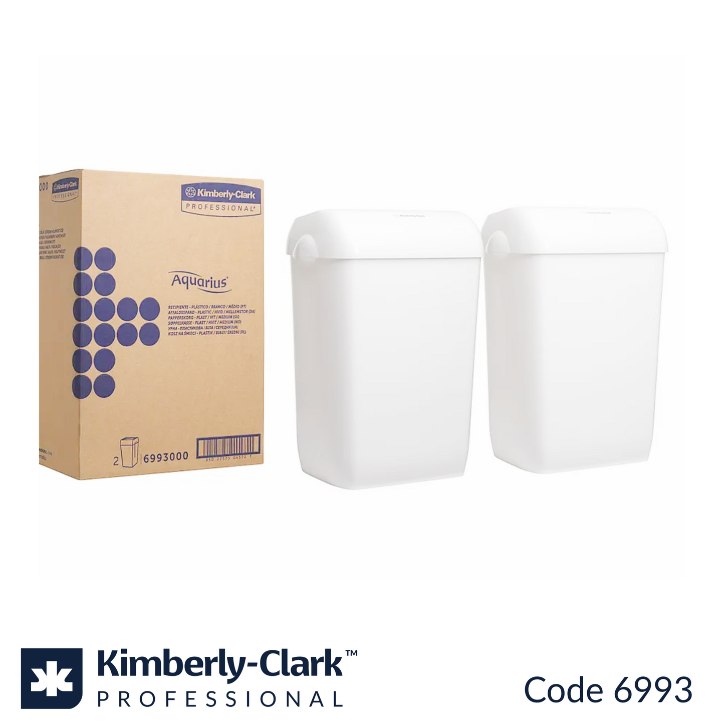 6993 Aquarius™ Washroom Waste Bin  | White | 43 Litre | 2 Pack