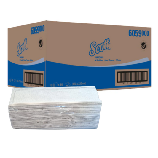 6059 Scott M-Folded Hand Towels - 1Ply- White (16 Packs of 80 Sheets)