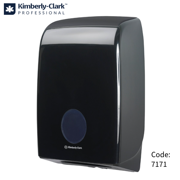 Image of a Kimberly-Clark Hand towel dispenser for folded hand towels. Colour: Black. Use paper refill pack Kimberly Clark 6057, 6058 or 6059