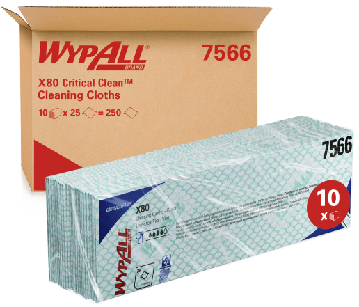7566 Wypall X80 GREEN Cleaning Cloth interfold (10 bags x 25 sheets)