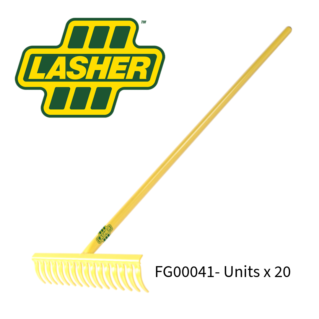 Lasher 14 tooth rake in heavy duty steel. Ideal for heavy duty tasks. Orbit Industrial sells them in bulk quantities to spaza shpos , resellers and  tender opportunities