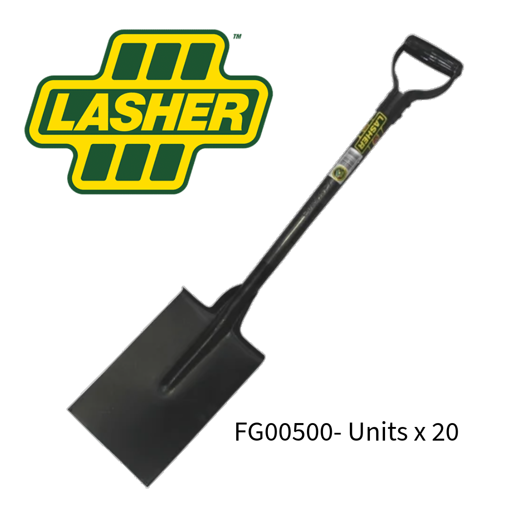 Lasher Nr 2 spade with theel shaft and steel handle. Ideal for concrete and heavy duty tasks. Orbit Industrial sells them in bulk quantities to spaza shpos , resellers and to fill tender opportunities. Buy today