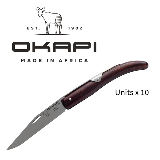 Okapi Folding Knife- Wood Veneer- S/Steel Blade (Bulk 10-Pack)
