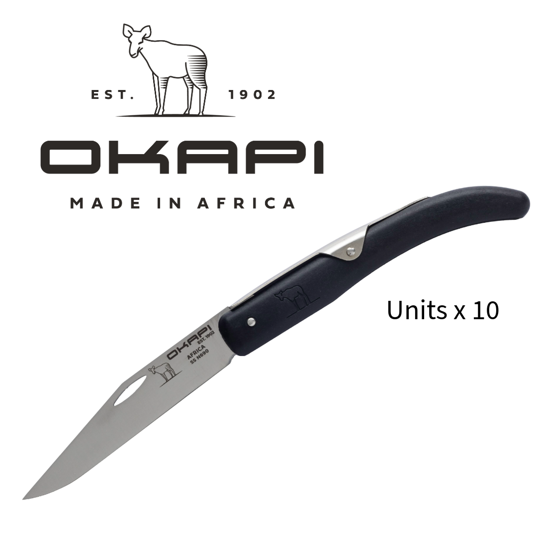 Okapi Folding Knife- Black- S/Steel Blade  (Bulk 10-Pack)
