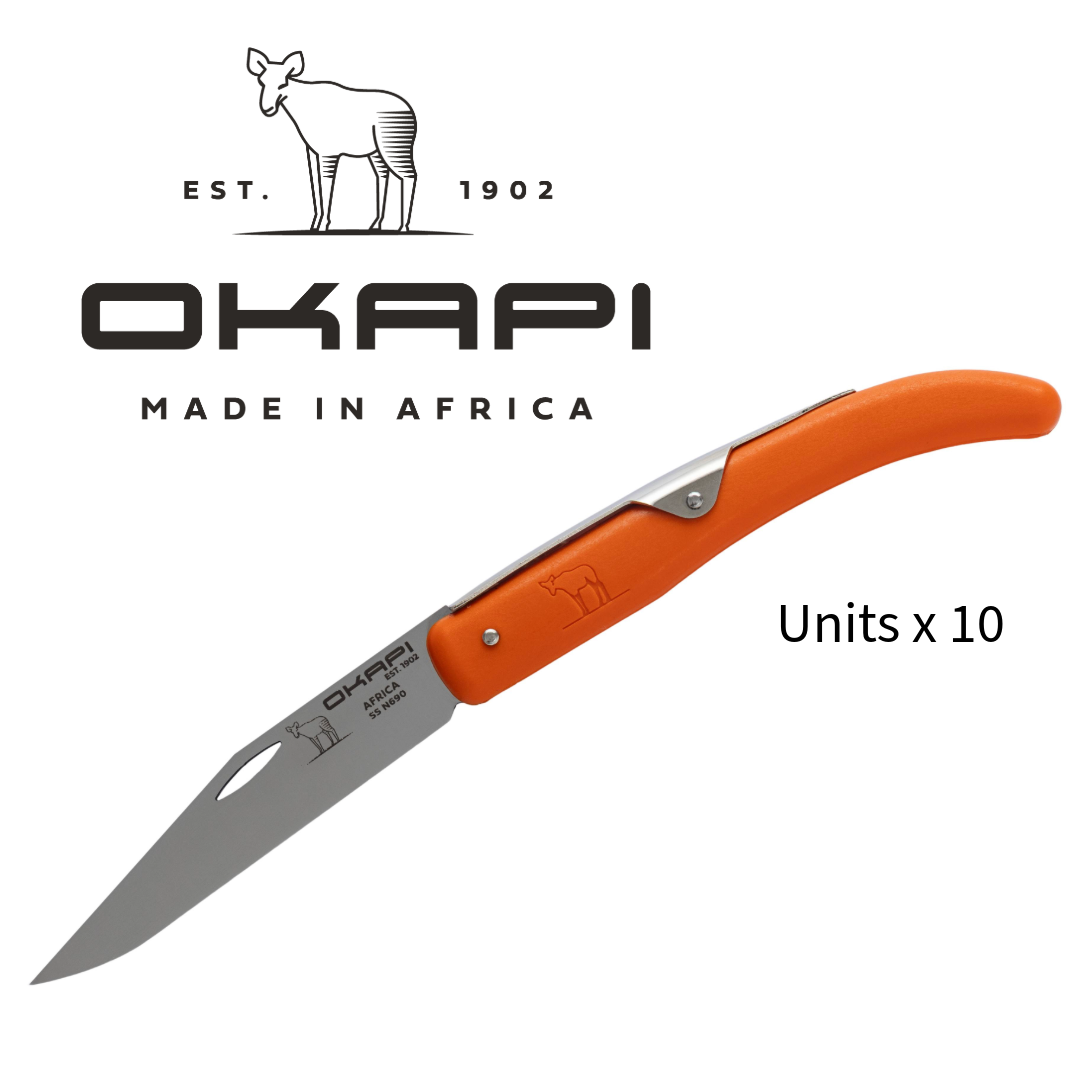 Okapi Folding Knife- Orange- S/Steel Handle (Bulk 10-Pack)