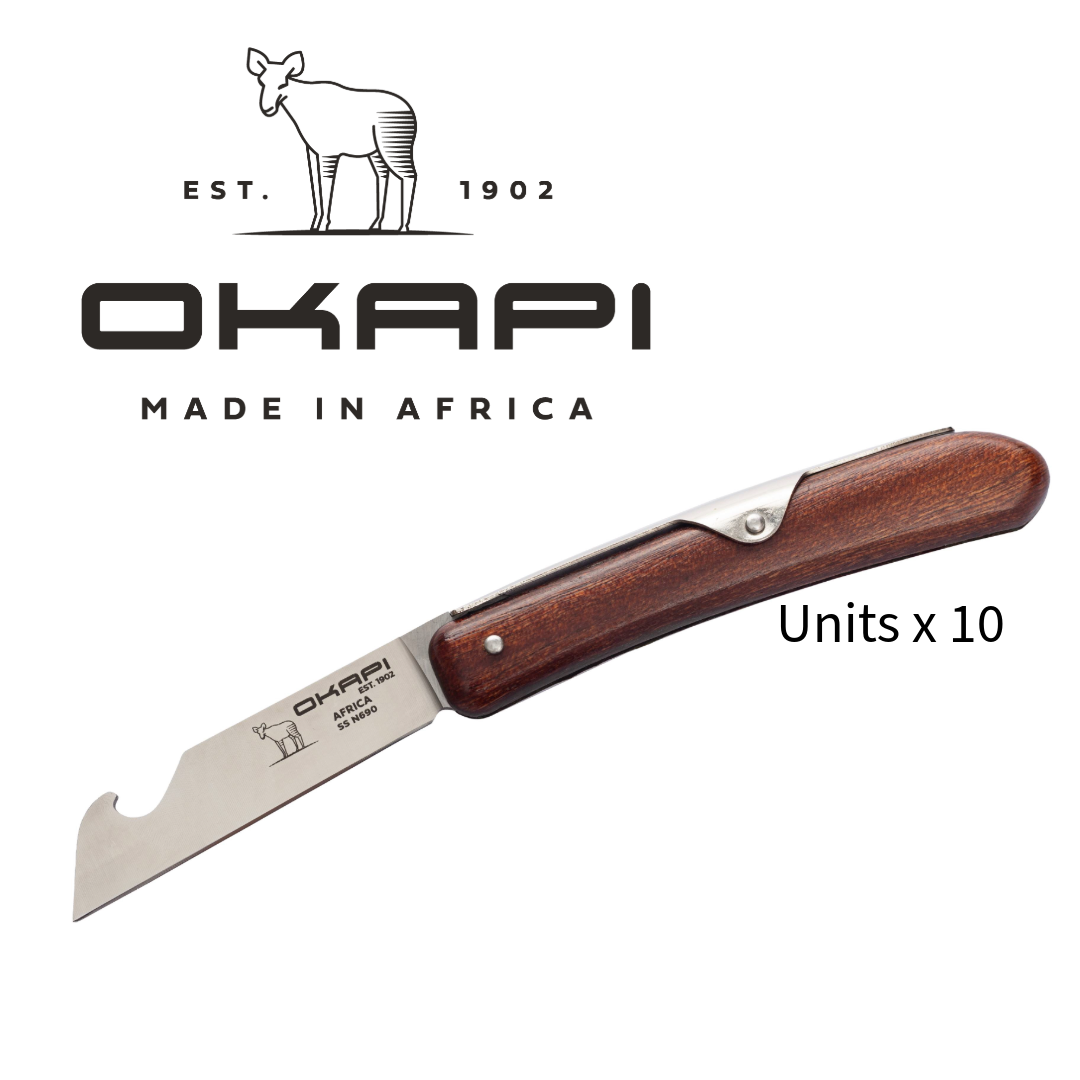 Okapi Biltong & Beer Knife - Wood Veneer Handle (Bulk 10-Pack)