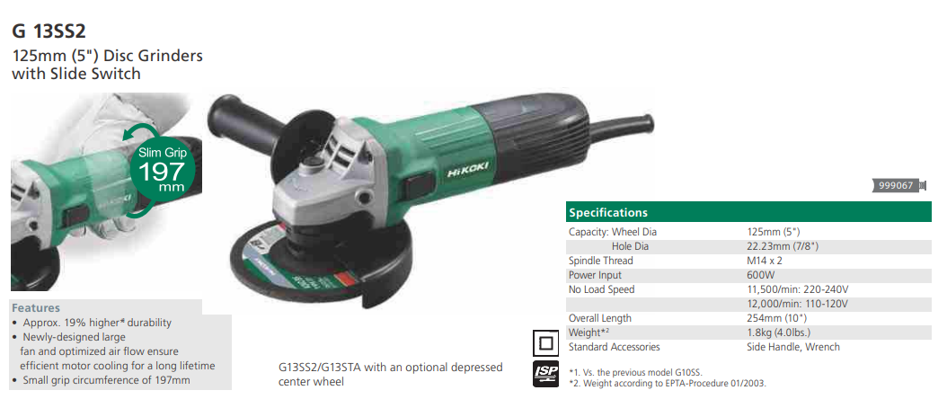 HTC-G13SS2 HIKOKI ANGLE GRINDER 125MM 600W 1.8KG