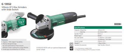 HTC-G13SS2 HIKOKI ANGLE GRINDER 125MM 600W 1.8KG