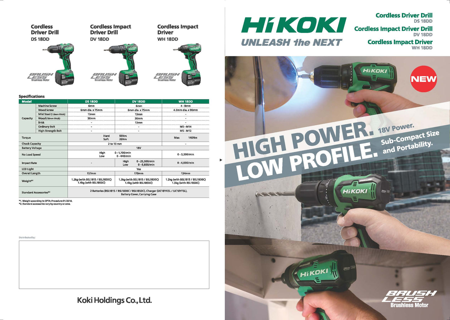 Hikoki 18V Impact Drill 55nM with 13MM keyless chuck (SET)