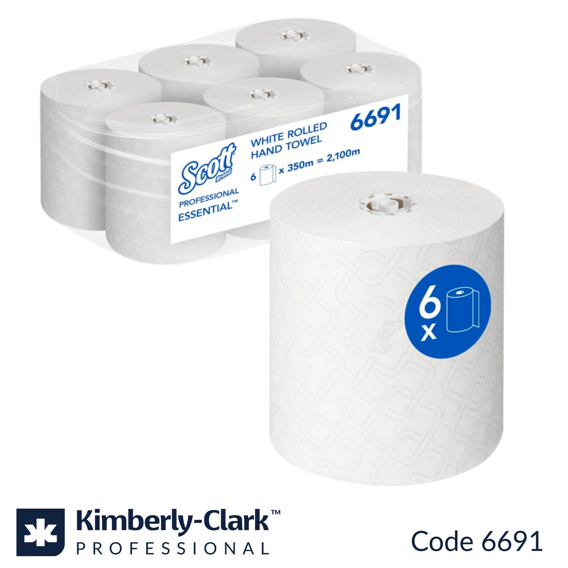 Scott Essential 6691 Airflex white rolled hand towel 350m 6 pack food contact South Africa