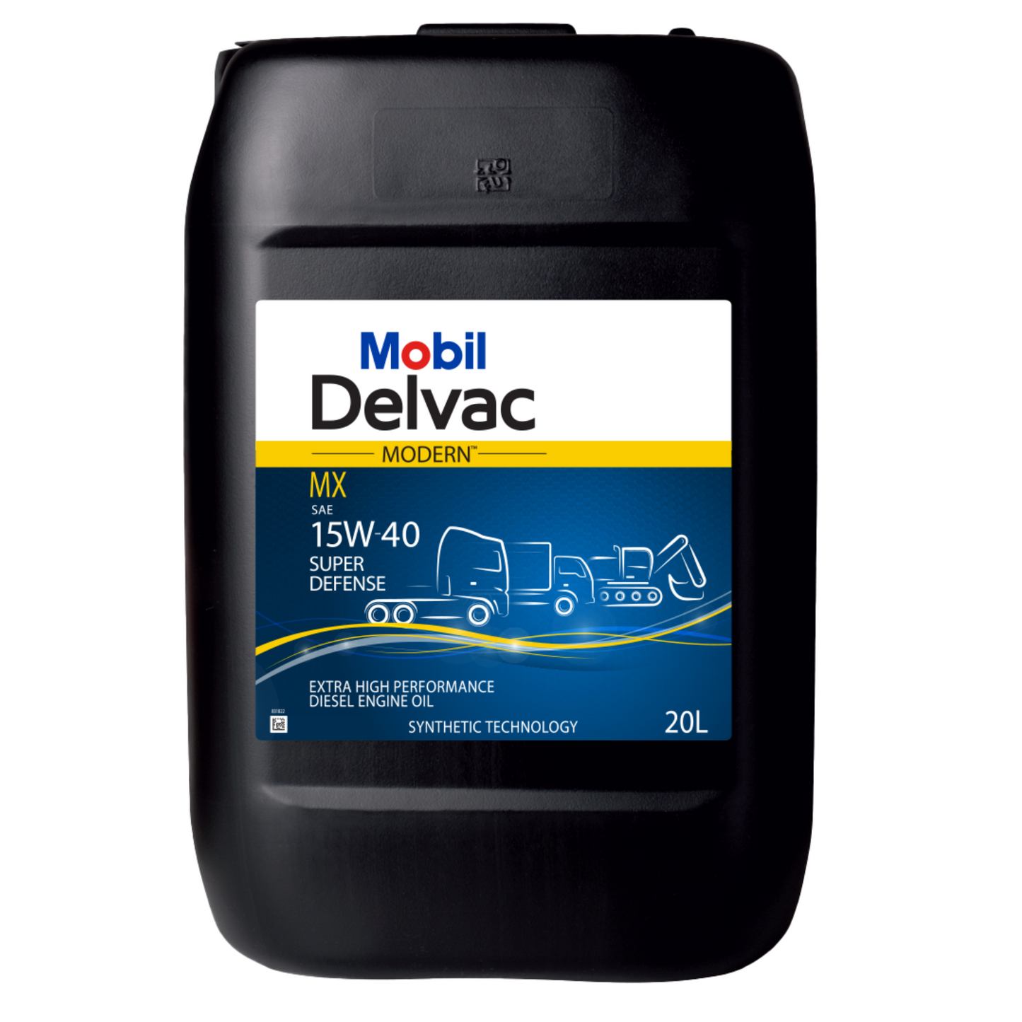 Image of Mobil Delvac Modern Super Defence 15w40 engine oil in a 20lt pail. This is the best engine oil and can be bought from Orbit Industrial
