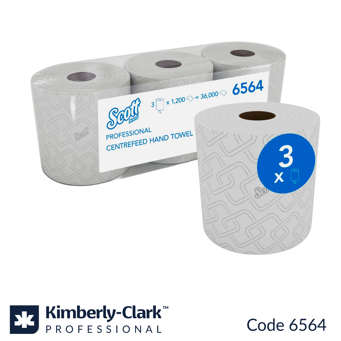 Industrial Paper Towels - 3 Centrefeed Rolls x 1,200 Sheets / 294m White, Embossed, Paper Hand Towels (3,600 Sheets / 882m Total)