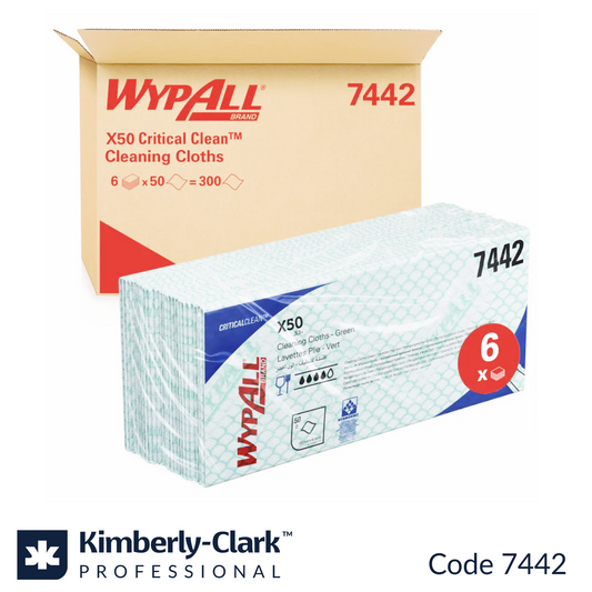 7442 WypAll X50 Critical Clean Cloths Green Foodsafe (6x50 sheets)