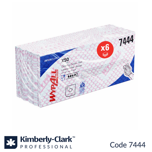 7444 WypAll X50 Critical Clean Cloths Red Foodsafe (6x50 sheets)