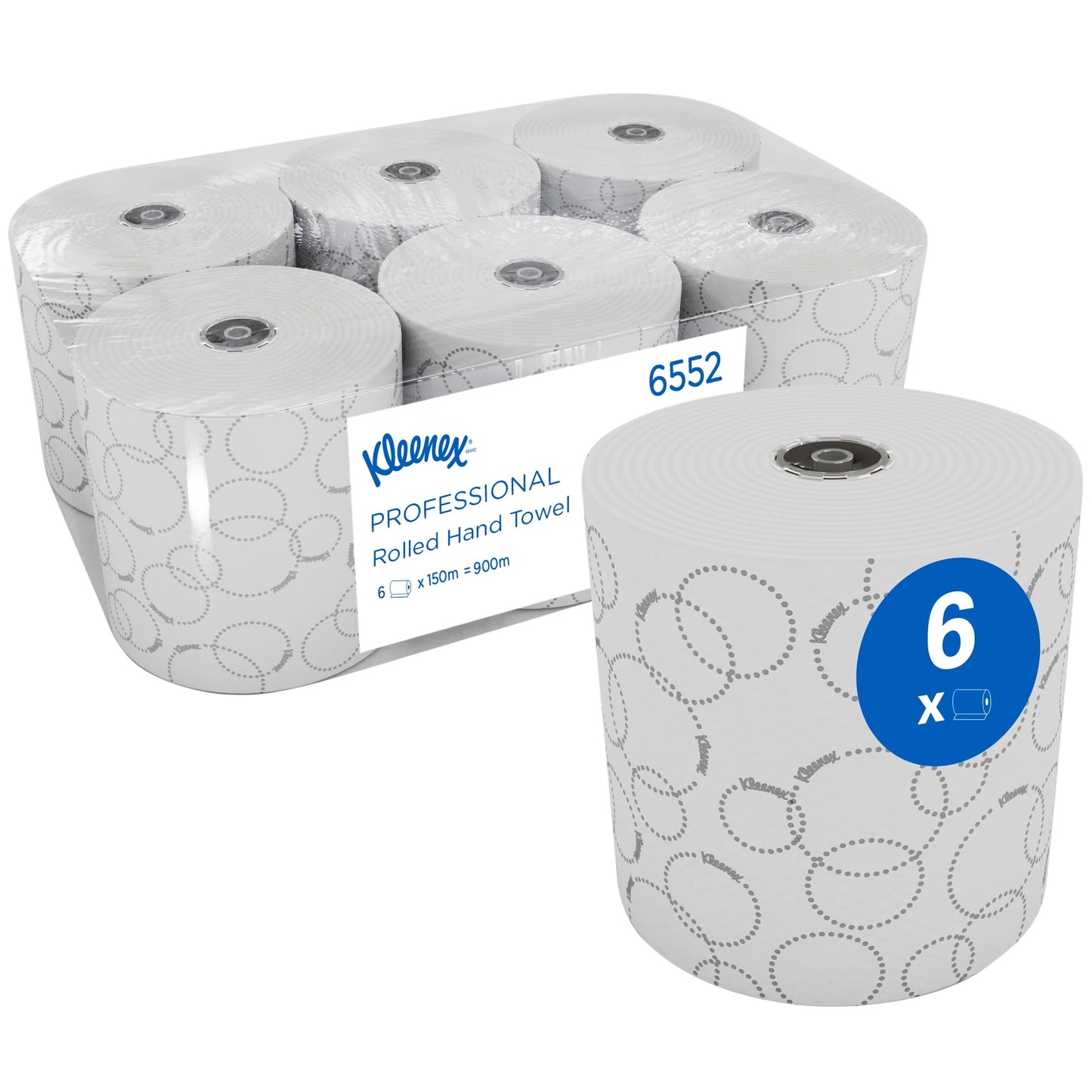6552 Kleenex Hand Towels Rolled White (6 x 150m Rolls)